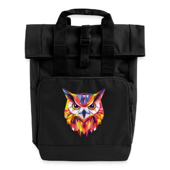 Low Poly Eule – modernes Design für Schlaue - Rolltop Rucksack mit zwei Griffen - Schwarz - Vorne