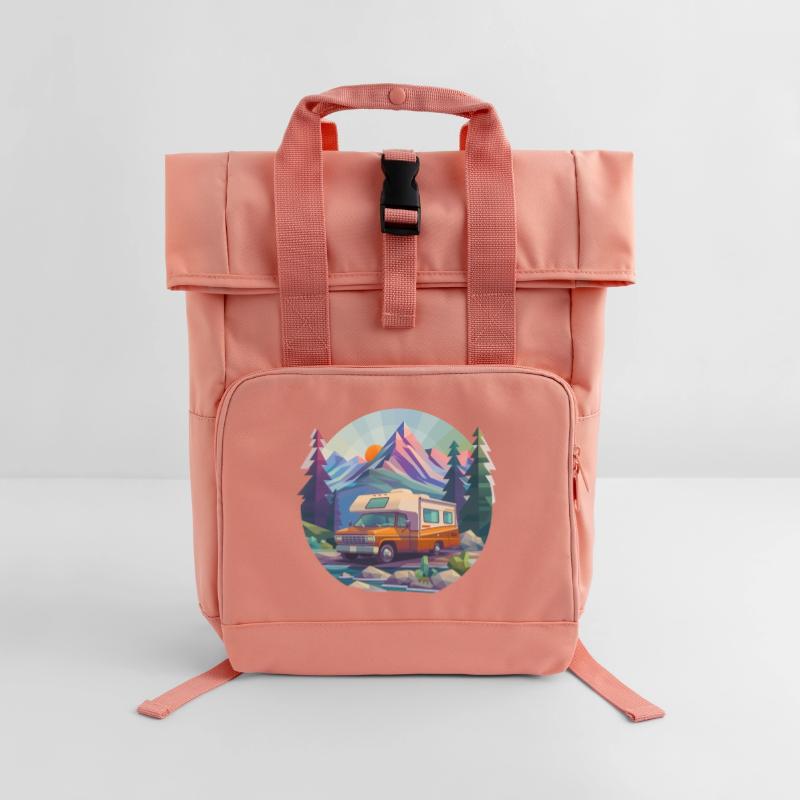 Camping à l’ancienne – Moderne dans un look low poly Sac à dos Roll Top à deux anses