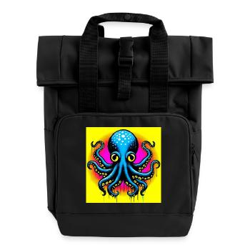Octopus - Roll Top Backpack with Two Handles - black - Front