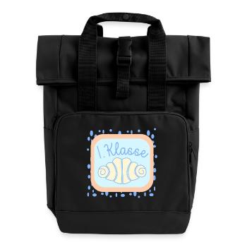 Franzbrötchen Schulkind 1. Klasse - Rolltop Rucksack mit zwei Griffen - Schwarz - Vorne