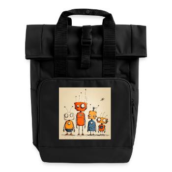 Robots Amicaux Illustrés Colorés - Sac à dos Roll Top à deux anses - noir - Devant