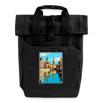 Gent Belgien Charmante Stadt Skyline Illustration - Rolltop Rucksack mit zwei Griffen - Schwarz - Vorne