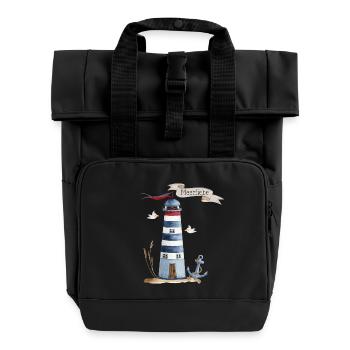 Leuchtturm mit Meerestieren und Banner - Rolltop Rucksack mit zwei Griffen - Schwarz - Vorne
