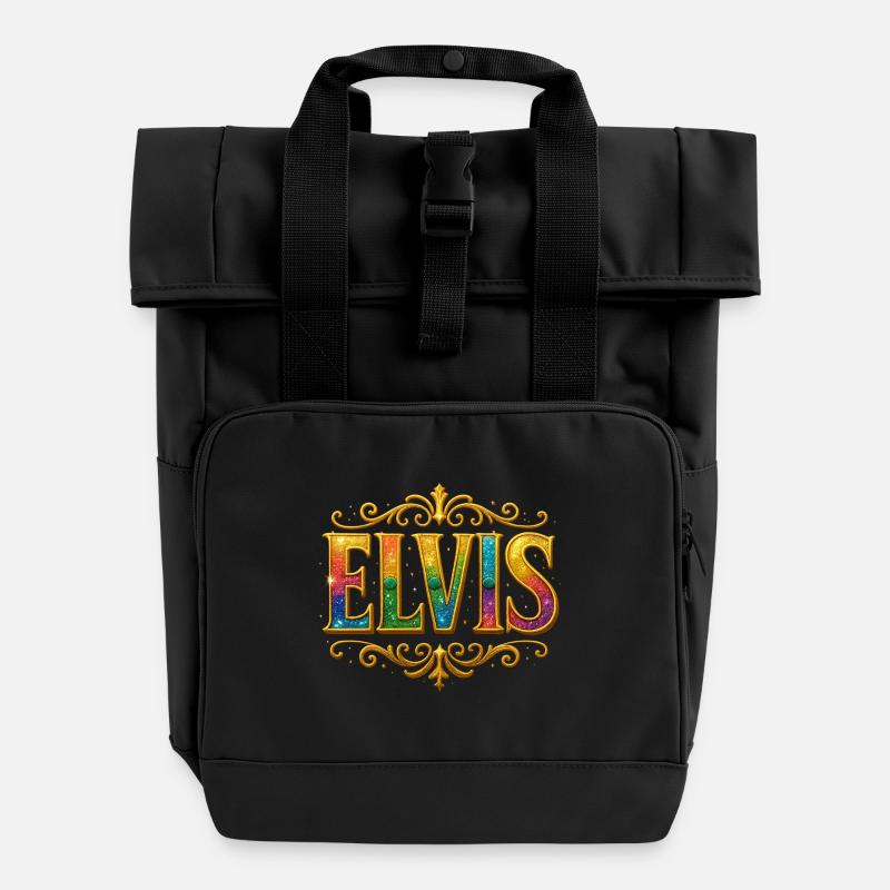 ELVIS Paillettes Glitter Oro - Zaino con apertura rolltop e due maniglie - nero