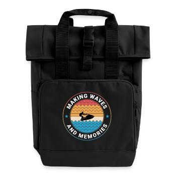 Retro Sunset Wave Rider  - Roll Top Backpack with Two Handles - black - Front