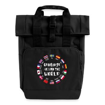 Greetings from all over the world, Hello in all languages - Roll Top Backpack with Two Handles - black - Front