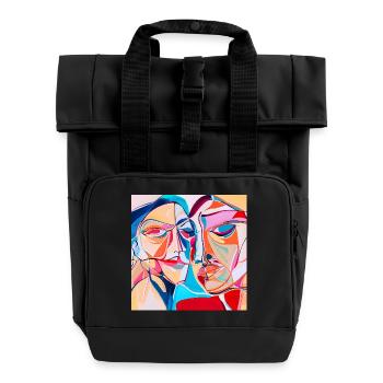 Colorful Abstract Expressionist Portrait - Roll Top Backpack with Two Handles - black - Front
