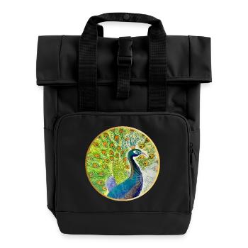 Magnificent peacock with crown - Roll Top Backpack with Two Handles - black - Front