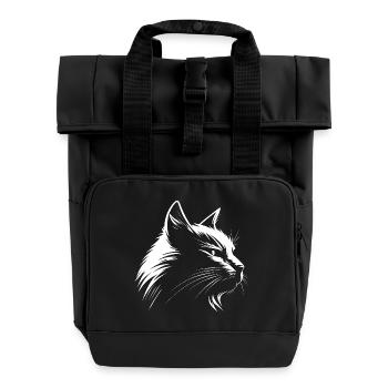 Cat white :-) - Roll Top Backpack with Two Handles - black - Front