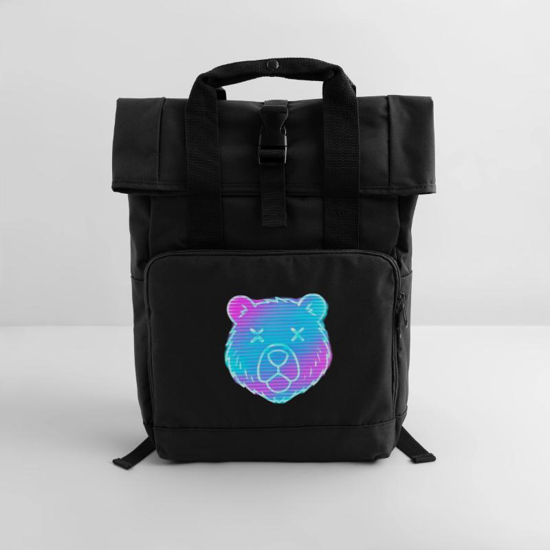 Neon Bear Head Gradient Roll Top Backpack with Two Handles