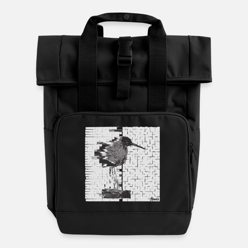 Rotschenkel (Tringa totanus) Glitch Noir - Rolltop Rucksack mit zwei Griffen - Schwarz