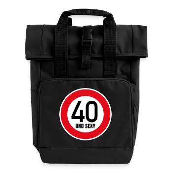 40th Birthday Sexy Shield Tempo 40 and Sexy 40 - Roll Top Backpack with Two Handles - black - Front