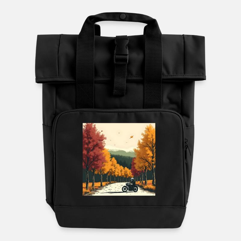 Rangée d’arbres à impression en bloc + vélo - Sac à dos Roll Top à deux anses - noir