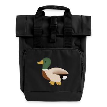 Mallard Duck Minimal Illustration - Roll Top Backpack with Two Handles - black - Front