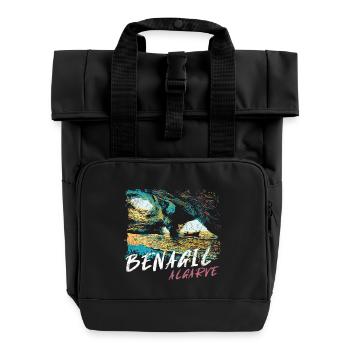 Benagil Cave Algarve colorful illustration - Roll Top Backpack with Two Handles - black - Front