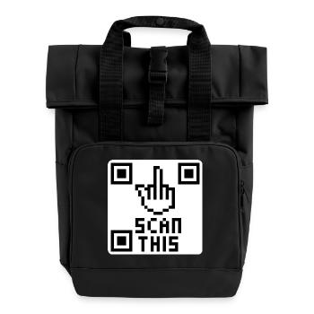 QRcode middle finger - Roll Top Backpack with Two Handles - black - Front