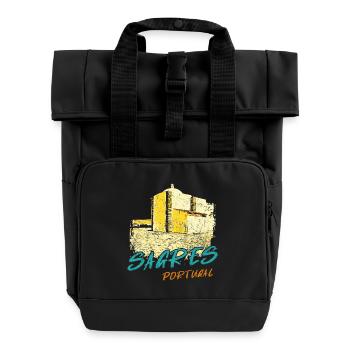 Sagres Algarve Chapel illustration - Roll Top Backpack with Two Handles - black - Front
