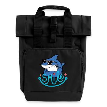 Hai mit Lächeln und Brille - Rolltop Rucksack mit zwei Griffen - Schwarz - Vorne