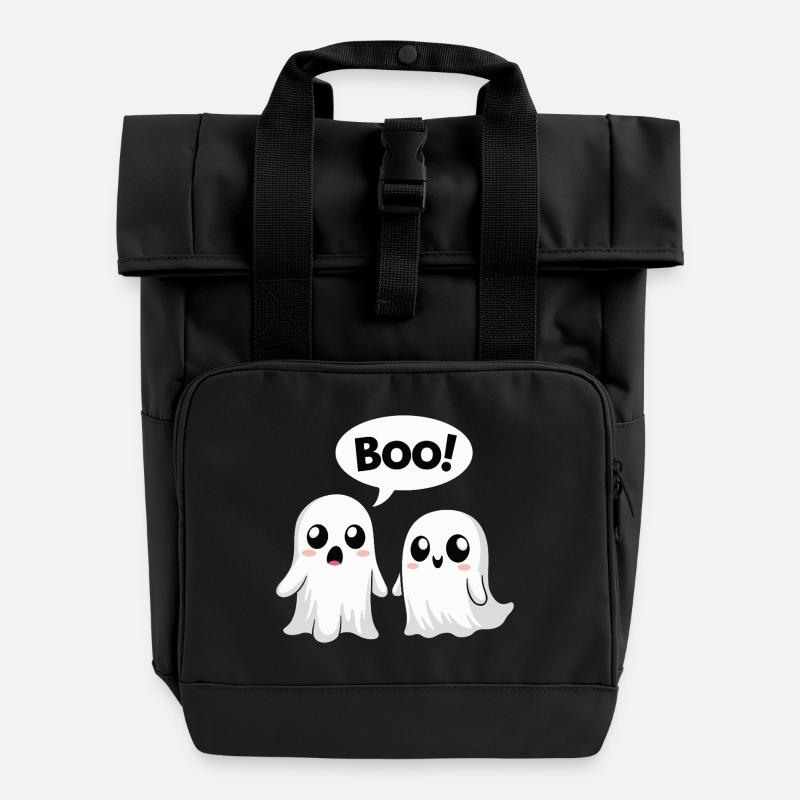 Halloween Cute Boo Ghosts - Roll Top Backpack with Two Handles - black