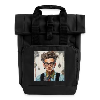 Vintage nerd portrait lunettes emmêlé cheveux animal - Sac à dos Roll Top à deux anses - noir - Devant