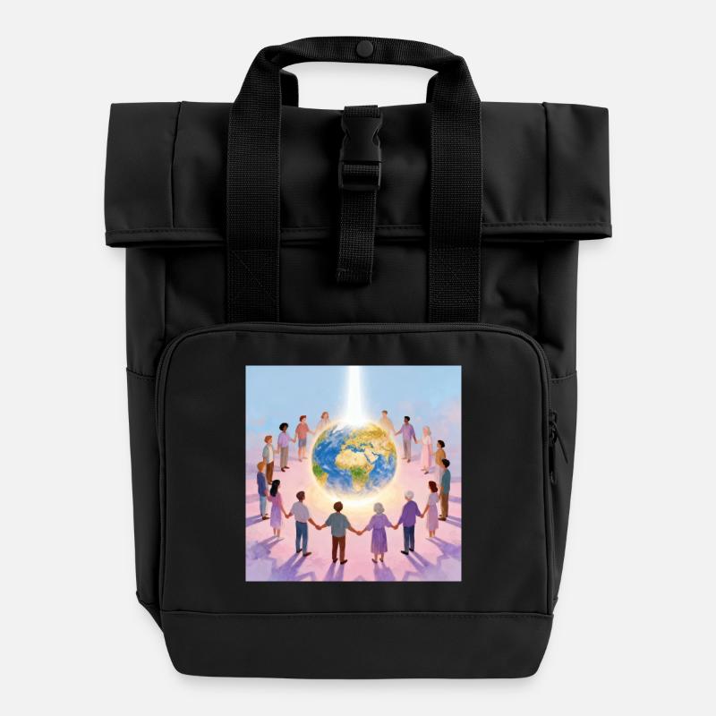 Earth surrounded by community - Roll Top Backpack with Two Handles - black