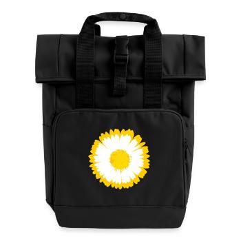 Daisy Sunburst Graphic - Roll Top Backpack with Two Handles - black - Front