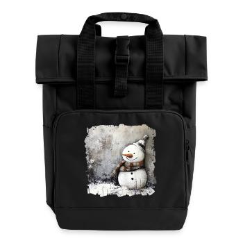 Winter snowman with scarf - Roll Top Backpack with Two Handles - black - Front