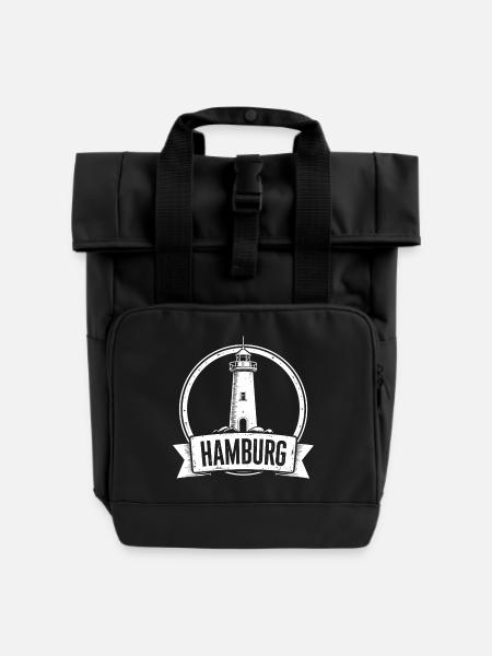 Leuchtturm Hamburg - Rolltop Rucksack mit zwei Griffen - Schwarz