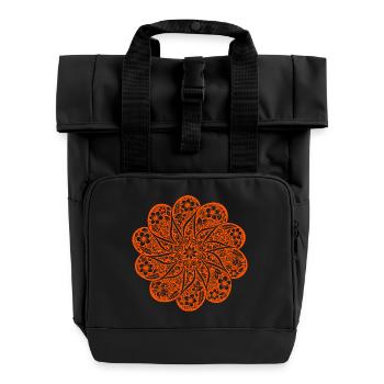 Floral Batik Mandala Hoodie in Boho Retro Style - Roll Top Backpack with Two Handles - black - Front