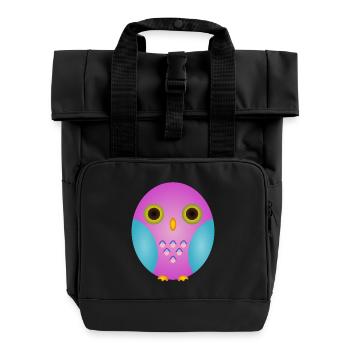 Lavendeleule mit Cyan Flügeln - Rolltop Rucksack mit zwei Griffen - Schwarz - Vorne