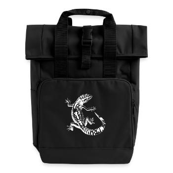 Silhouette de lézard noir et blanc Gecko léopard - Sac à dos Roll Top à deux anses - noir - Devant