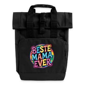 Beste Mama Ever - Bunte Retro Schrift - Rolltop Rucksack mit zwei Griffen - Schwarz - Vorne