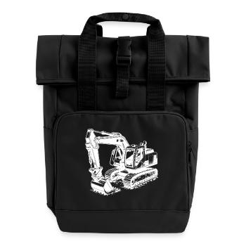 Excavator shovel hero and muscleman with cab - Roll Top Backpack with Two Handles - black - Front
