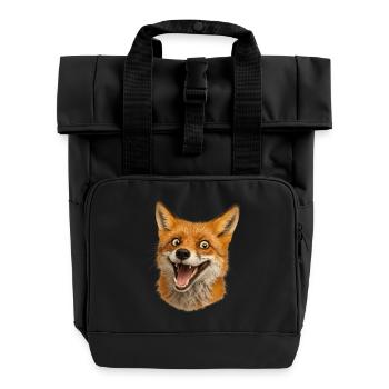 Fuchshead Joy Illustration - Roll Top Backpack with Two Handles - black - Front
