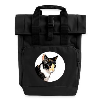 Cat Portrait Circle Contrast - Roll Top Backpack with Two Handles - black - Front