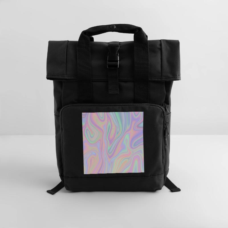 Iridescent Abstract Liquid Pastel Pattern Roll Top Backpack with Two Handles