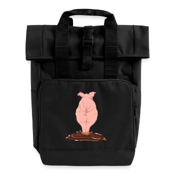 Pink pig from behind - Roll Top Backpack with Two Handles - black - Front