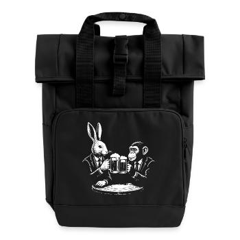 Kaninchen und Affe trinken Bier im Pub - Rolltop Rucksack mit zwei Griffen - Schwarz - Vorne