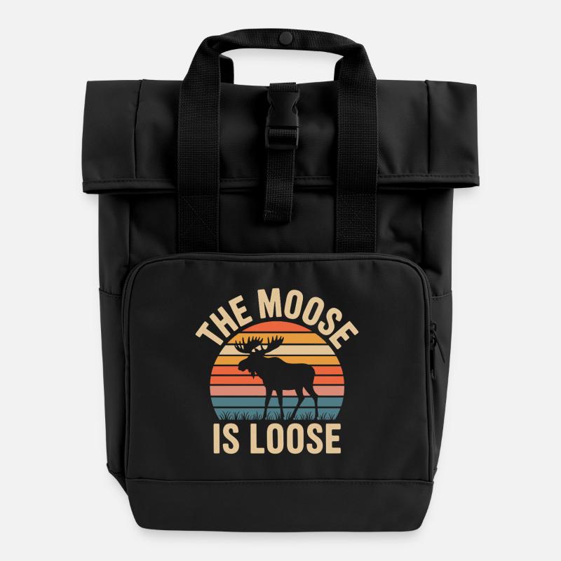 Moose Sunset Is Loose - Roll Top Backpack with Two Handles - black