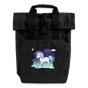 Pastel Unicorn Starry Sky - Roll Top Backpack with Two Handles - black - Front