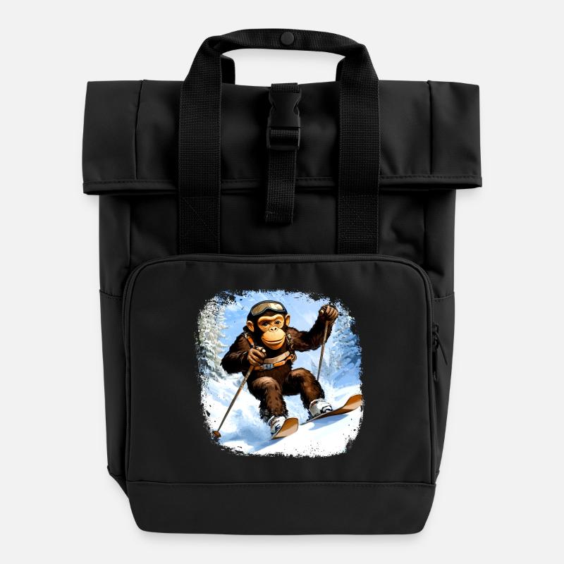 Singe Ski / Singe Skieur - Sac à dos Roll Top à deux anses - noir