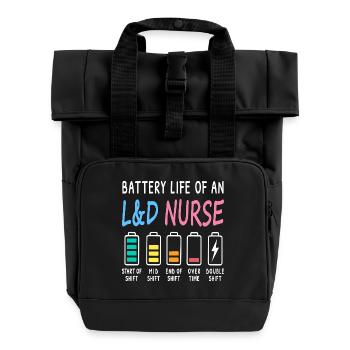 Battery level of a midwife, nurse, humor - Roll Top Backpack with Two Handles - black - Front