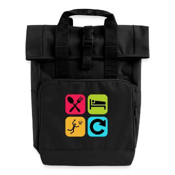 Essen, schlaf, Basketball wiederholen, lustige Zitat-Körbe - Rolltop Rucksack mit zwei Griffen - Schwarz - Vorne