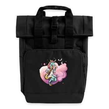 Pastell Unicorn Saxophonist - Rolltop Rucksack mit zwei Griffen - Schwarz - Vorne
