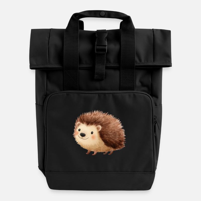 Cute Hedgehog – Childish and Charming Drawing - Roll Top Backpack with Two Handles - black
