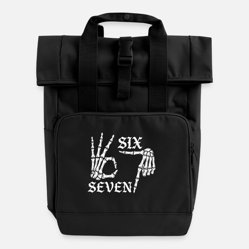 Kids Meme 67 Six Seven - Roll Top Backpack with Two Handles - black