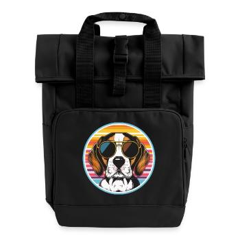 Sonnenbrillen-Hund im Retro-Streifenlook - Rolltop Rucksack mit zwei Griffen - Schwarz - Vorne