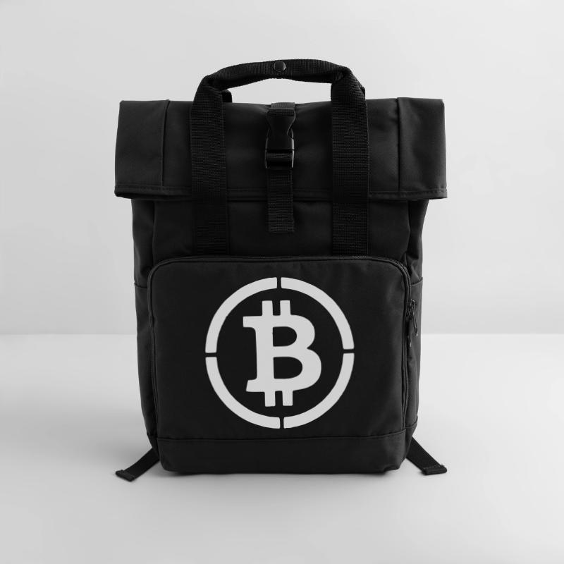 Bitcoin Logo B Symbol Stencil Vector Roll Top Backpack with Two Handles