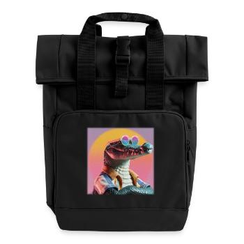 Retro Krokodil – Cooles Vintage Hawaii Design - Rolltop Rucksack mit zwei Griffen - Schwarz - Vorne