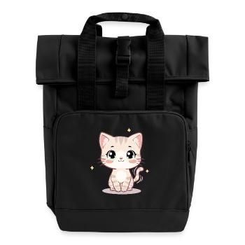 Niedliche Kawaii-Katzenillustration – Chibi-Kätzchen - Rolltop Rucksack mit zwei Griffen - Schwarz - Vorne